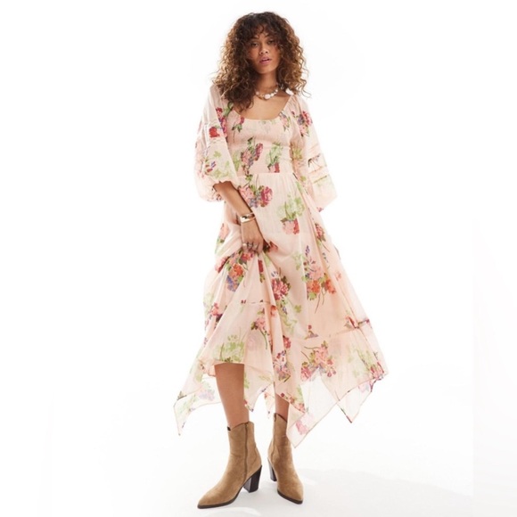 Free People Morning Glory Dress – Floral Boho Handkerchief Hem - Picture 11 of 11